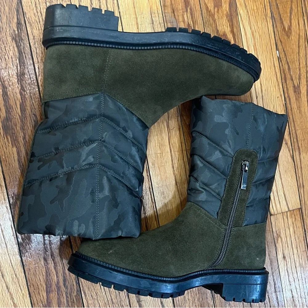 Aquatalia women‎ Lori olive green camouflage suede quilted puffer boots size 7